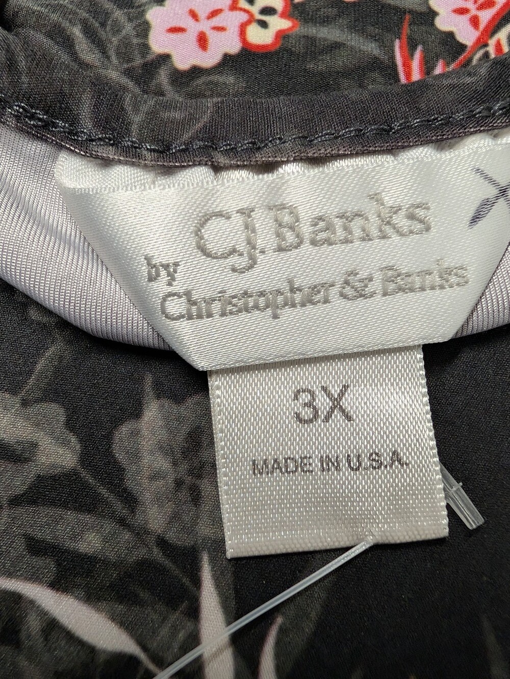 CJ Banks Womens 3X Black Floral Button-Front Knit Long Sleeve Round Neck Top - Picture 7 of 8